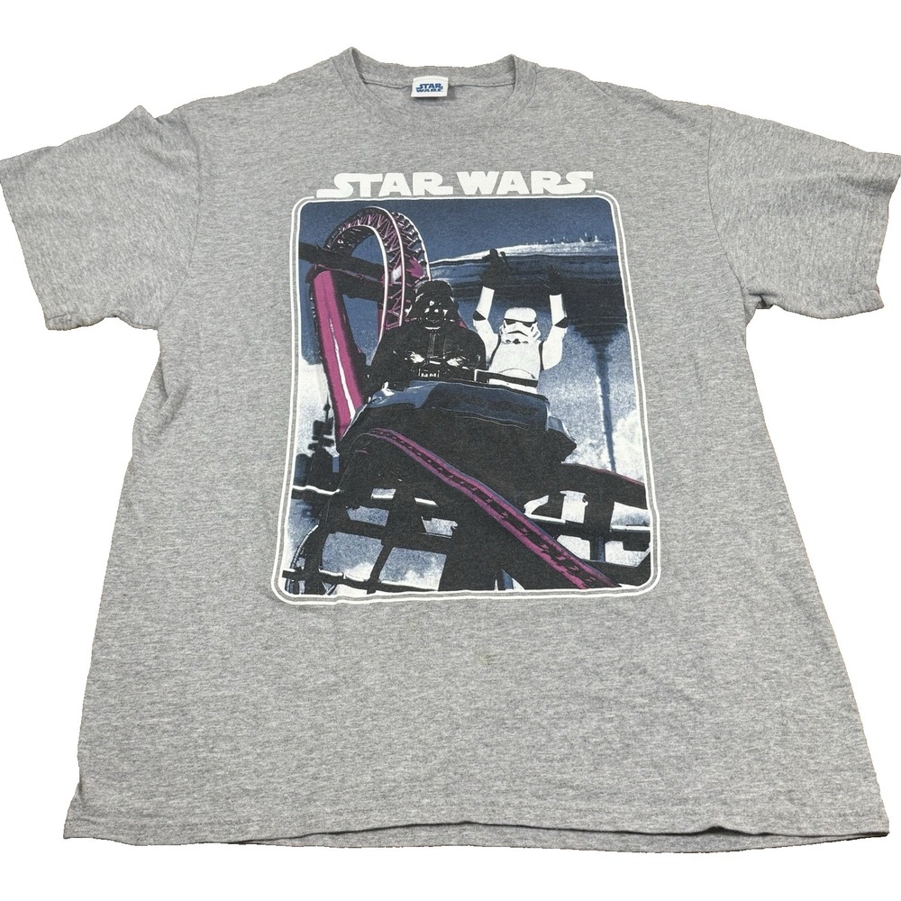 VTG Star Wars Darth Vader T-shirt Mens L Gray Roller Coaster Streetwear Trooper